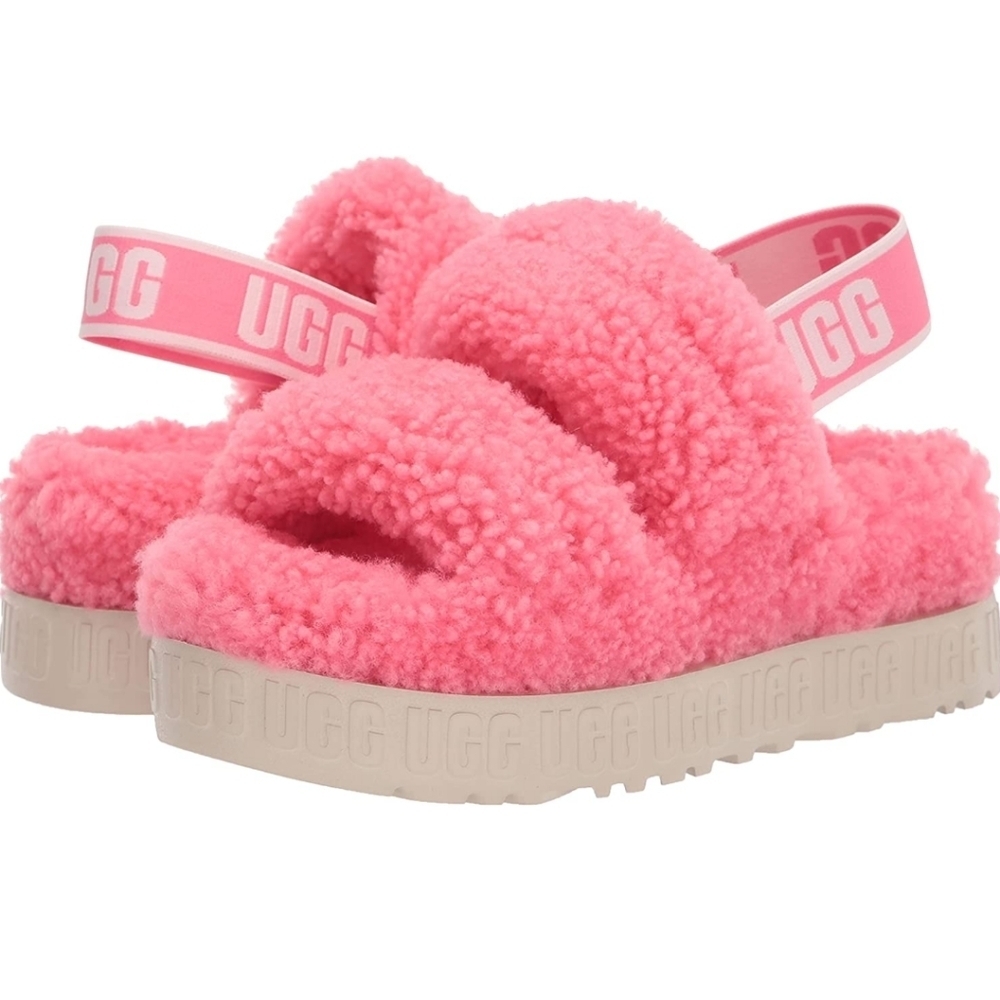 NWT UGG CORAL Oh Fluffita Fur Sandals sz 6 PINK